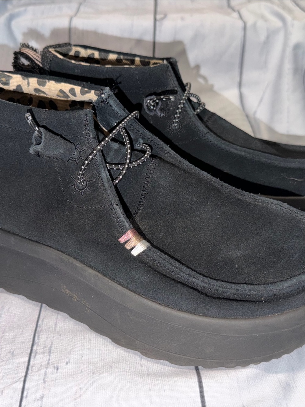 Hey Dude Black Suede Platform Ankle Booties